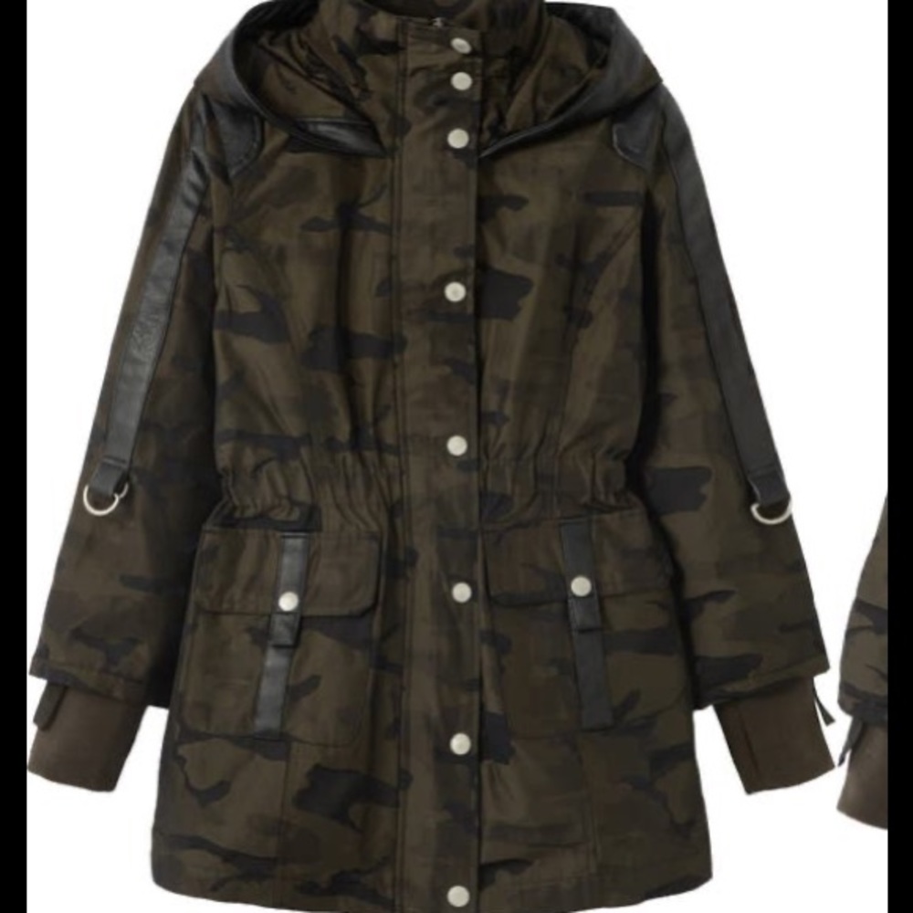 Habitual Girls' Hooded Camo Raincoat in Olive Green & Black